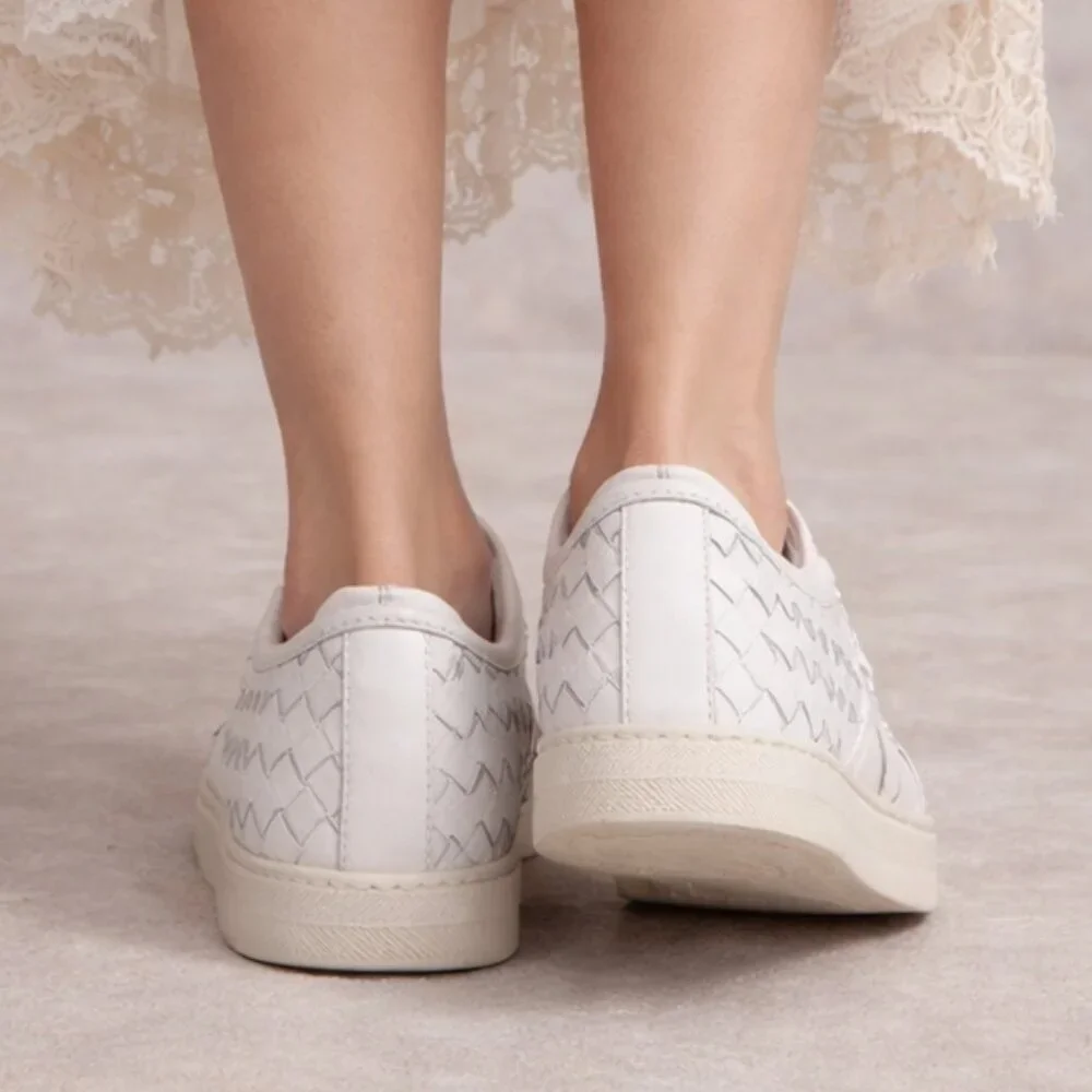 Bottega Veneta Intrecciato White Leather Low Profile Sneaker Size 36.5 (US 6.5)